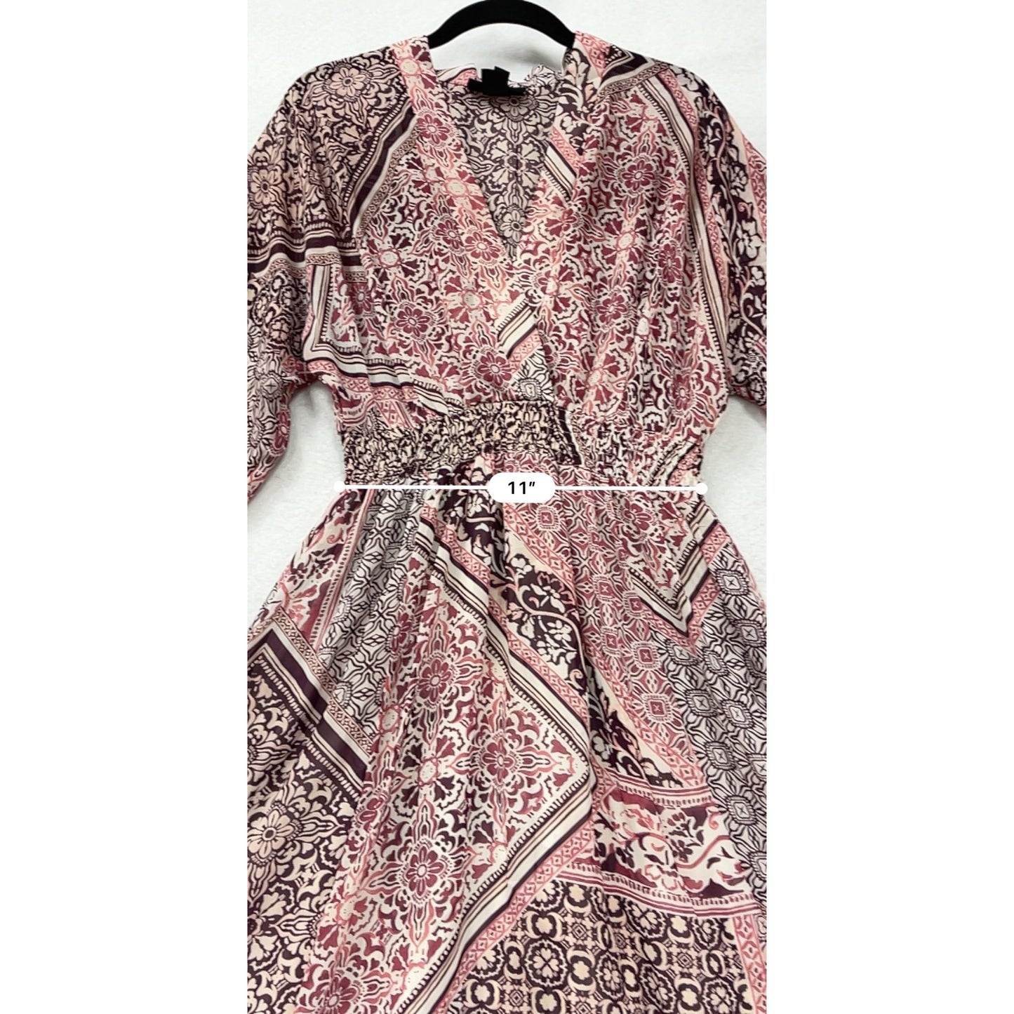 Boho Maxi Dress With V-Neckline & 3/4 Sleeves Stella & Julie Size S #8899