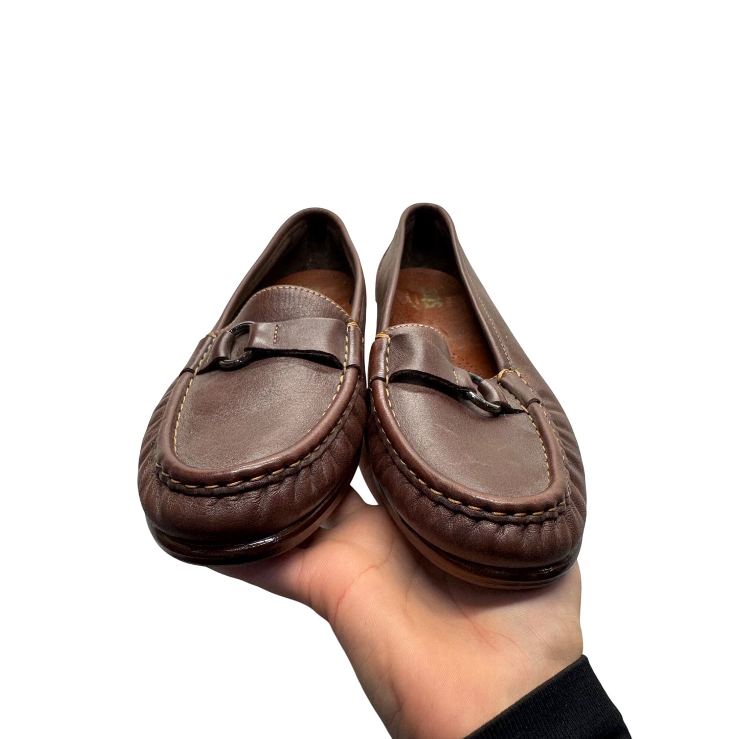 Brown Leather Slip-On Loafers With Buckle Accent By SAS Size 8.5M #9411