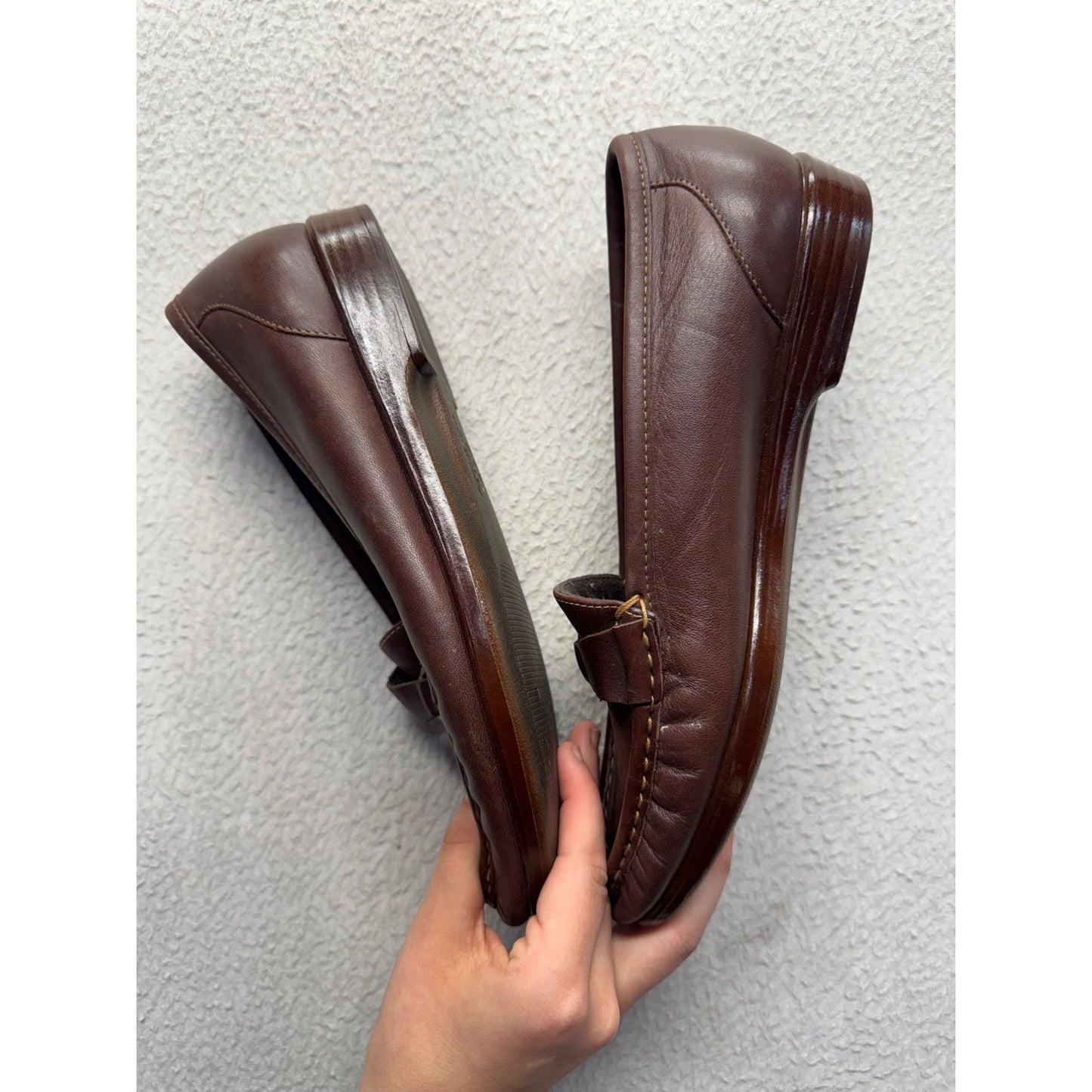 Brown Leather Slip-On Loafers With Buckle Accent By SAS Size 8.5M #9411