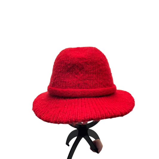 Red Knit Wool Bucket Hat With Ribbed Brim #9210
