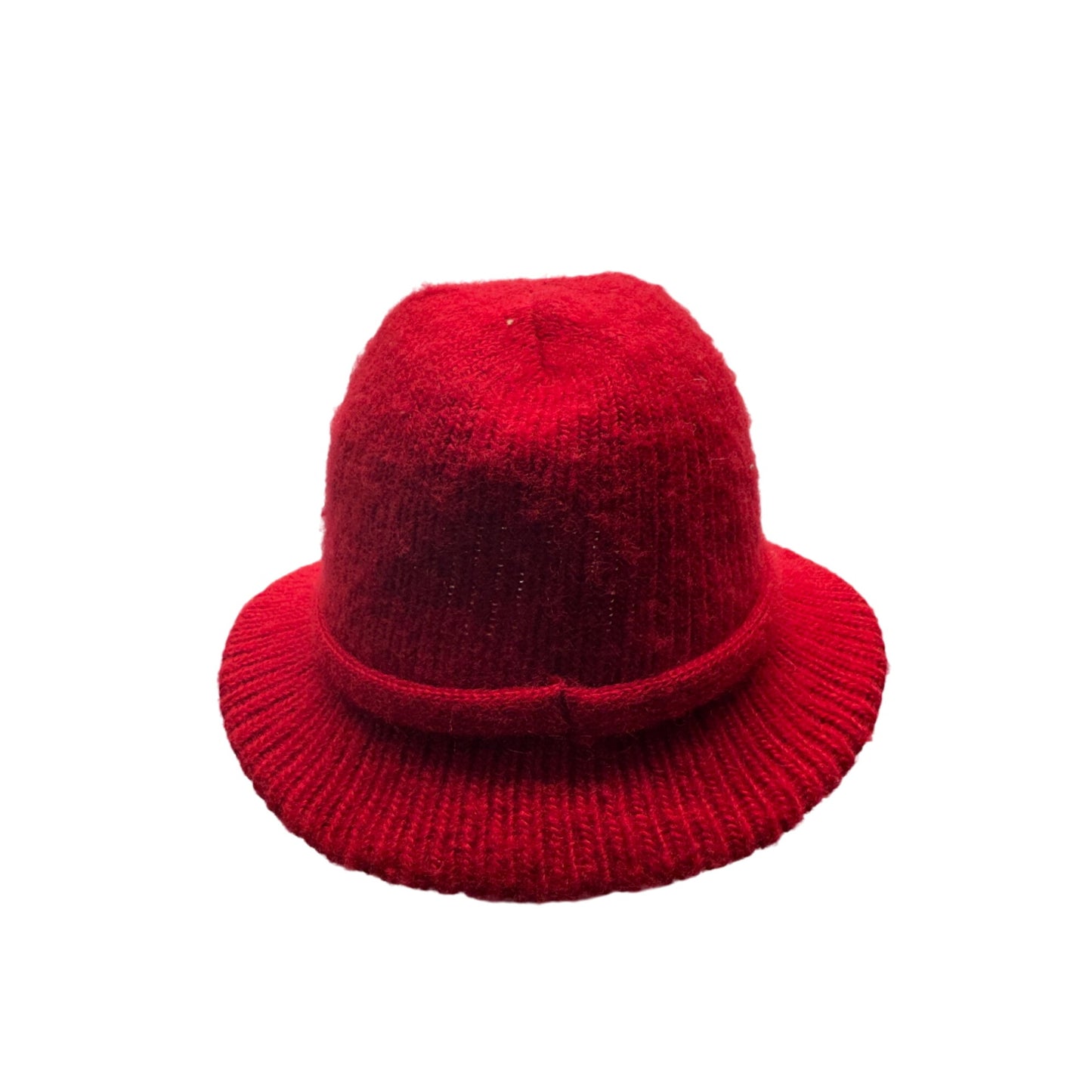 Red Knit Wool Bucket Hat With Ribbed Brim #9210