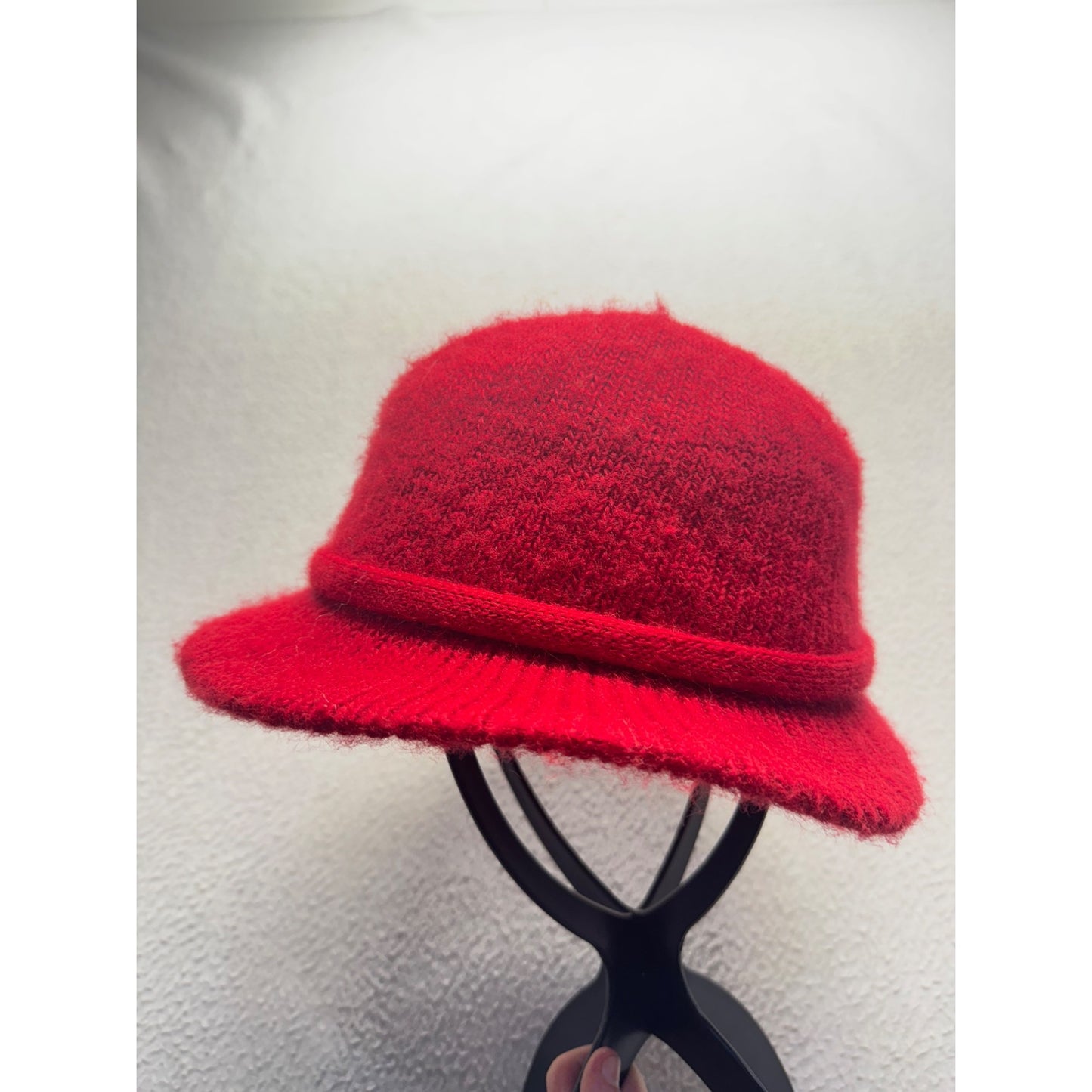 Red Knit Wool Bucket Hat With Ribbed Brim #9210
