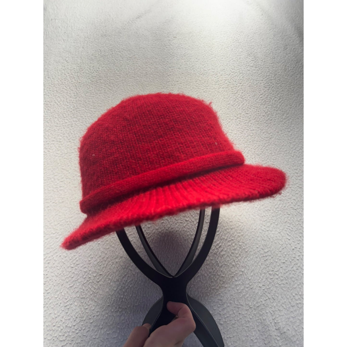Red Knit Wool Bucket Hat With Ribbed Brim #9210