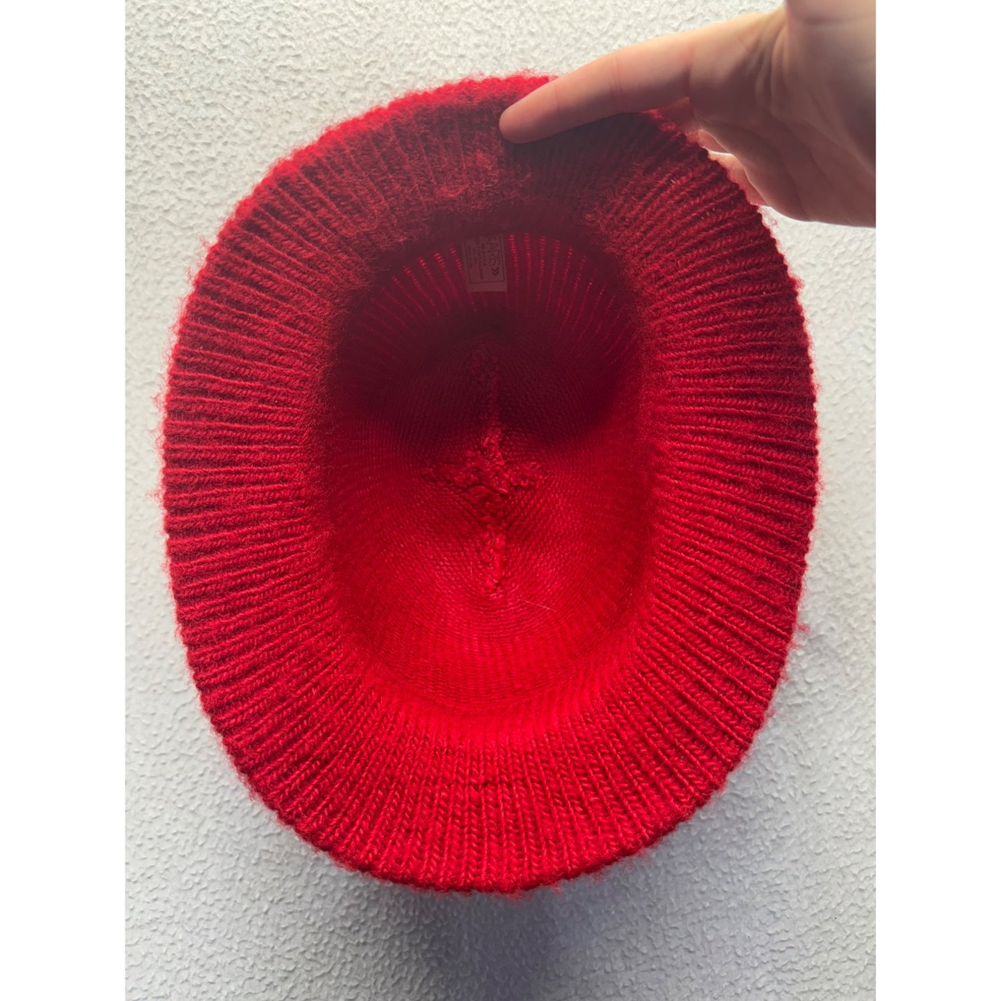 Red Knit Wool Bucket Hat With Ribbed Brim #9210