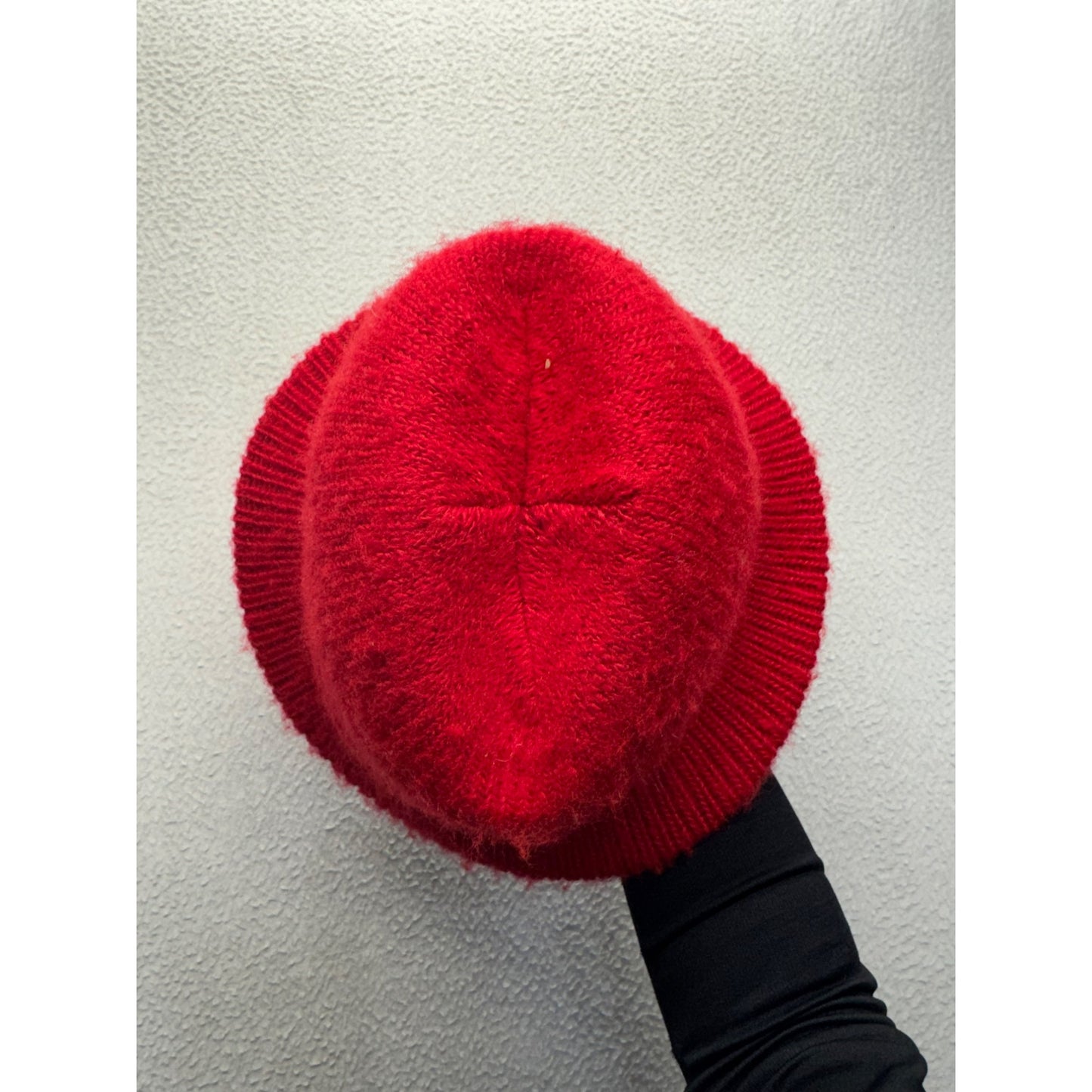 Red Knit Wool Bucket Hat With Ribbed Brim #9210