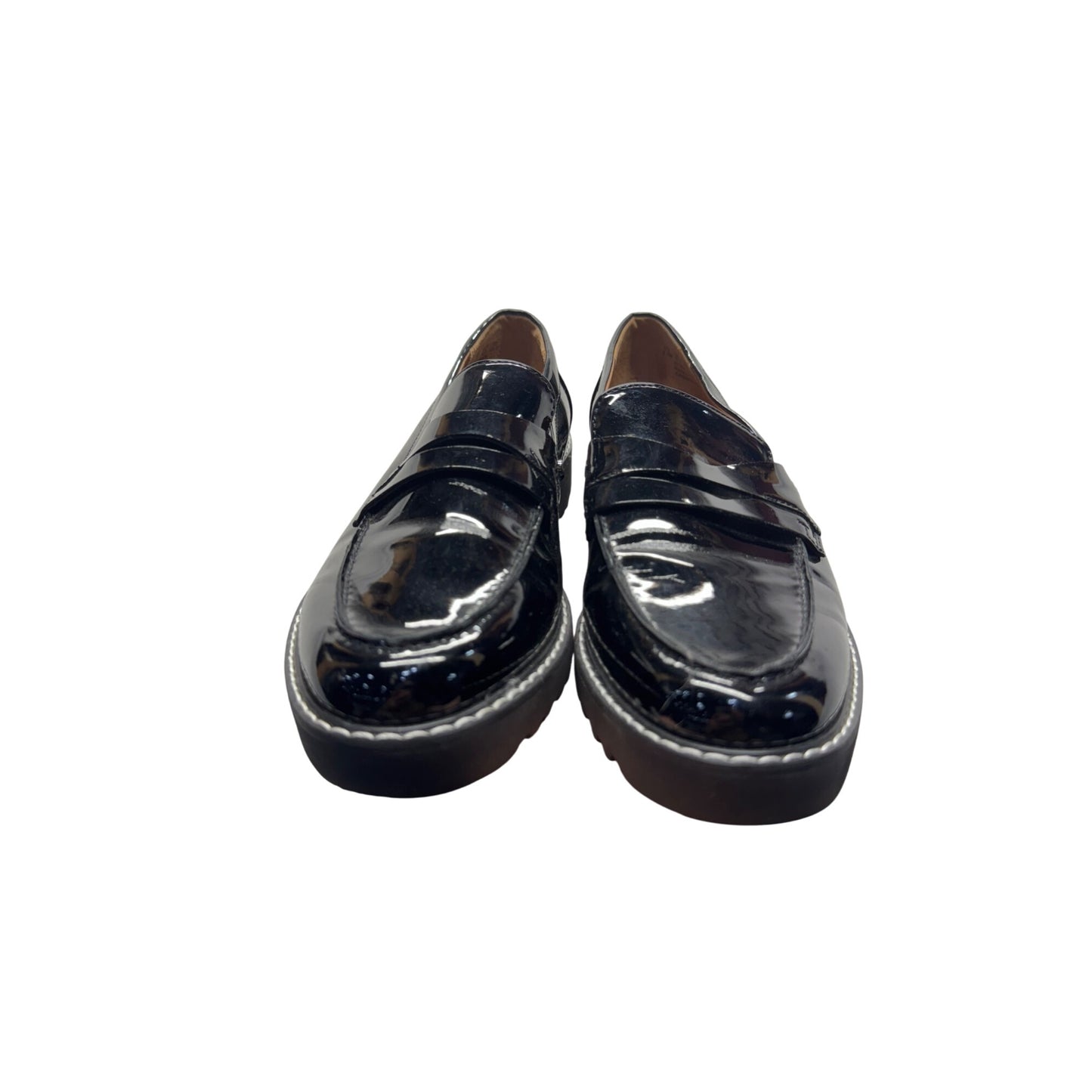Franco Sarto Black Patent Platform Loafers With Lug Sole #9618