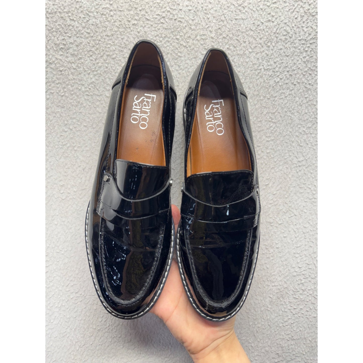 Franco Sarto Black Patent Platform Loafers With Lug Sole #9618