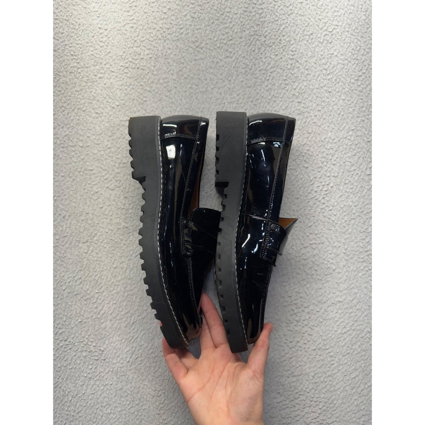 Franco Sarto Black Patent Platform Loafers With Lug Sole #9618