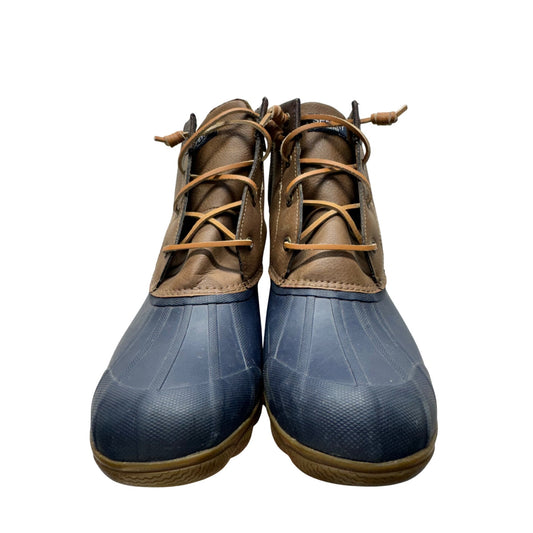 Sperry Brown & Navy Duck Boots With Side Zipper & Lace-Up Design #9838