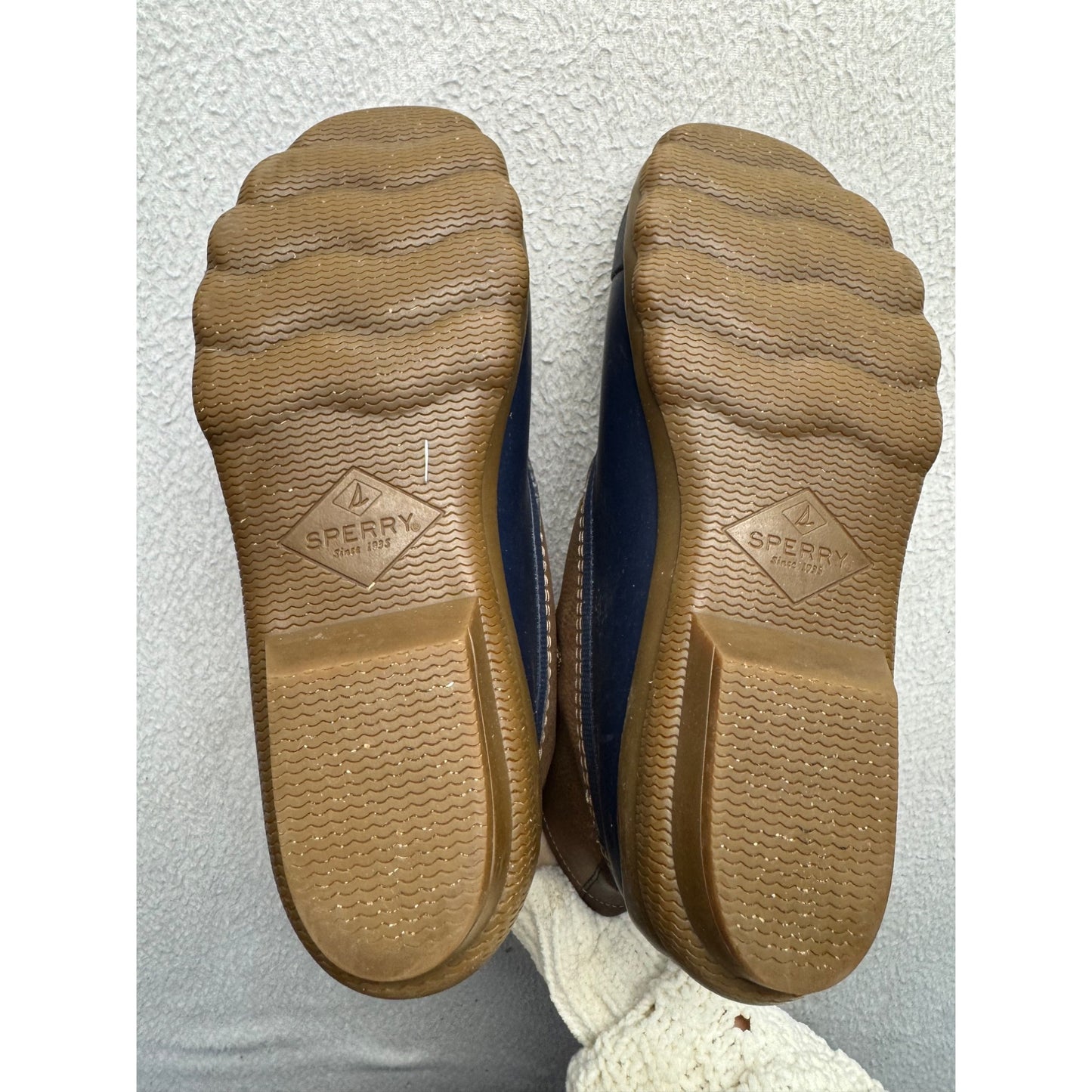 Sperry Brown & Navy Duck Boots With Side Zipper & Lace-Up Design #9838