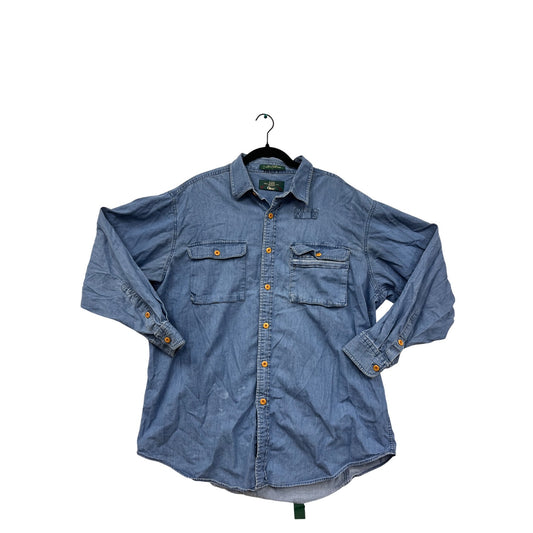 Orvis Mens Large Denim Button-Up Shirt 100% Cotton Long Sleeve Casual With Chest Pockets #6329