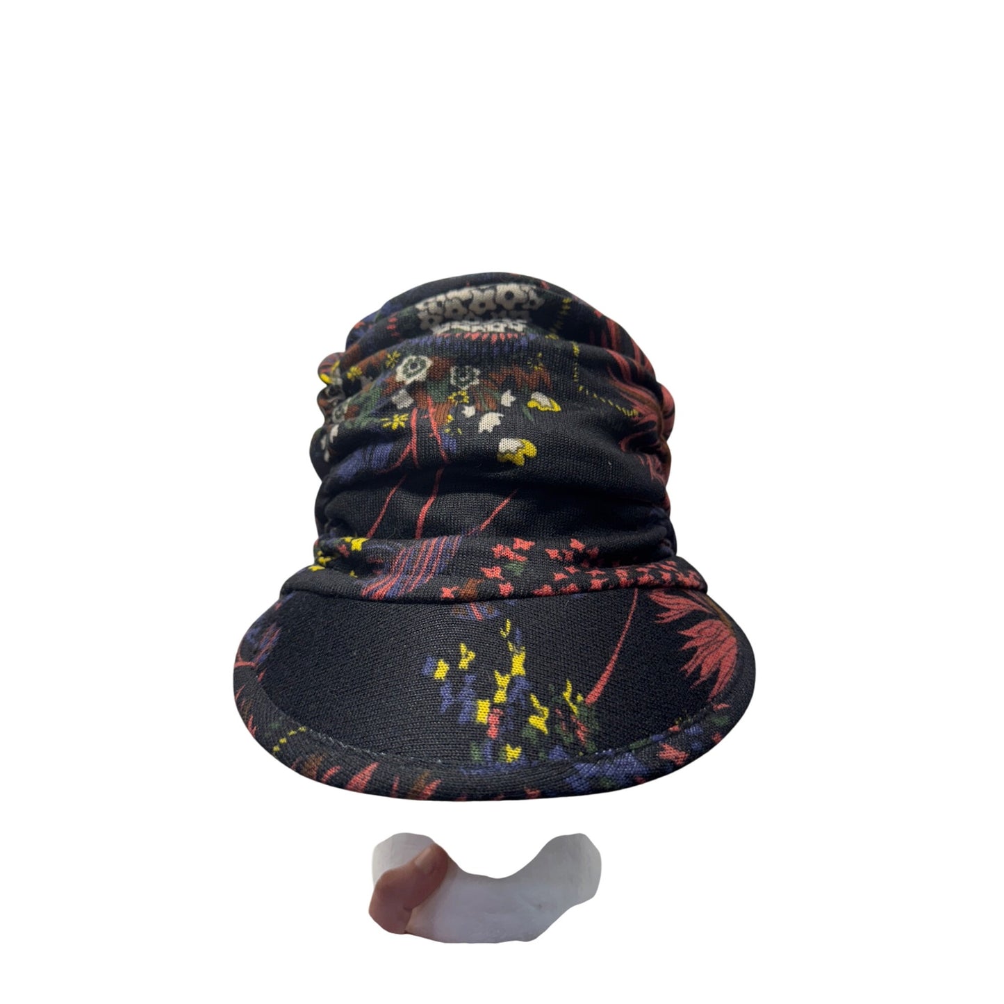 Convertible Black Floral Printed Cap With Neck Cover #9690