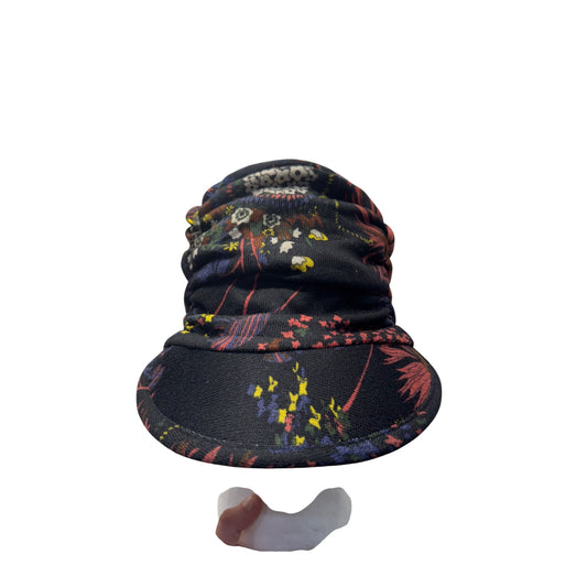 Convertible Black Floral Printed Cap With Neck Cover #9690