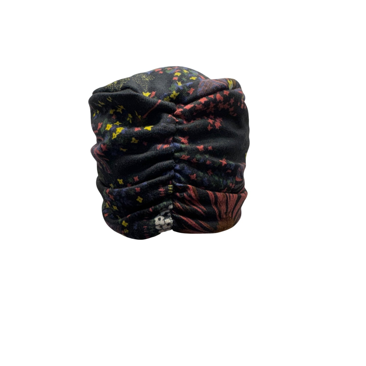 Convertible Black Floral Printed Cap With Neck Cover #9690