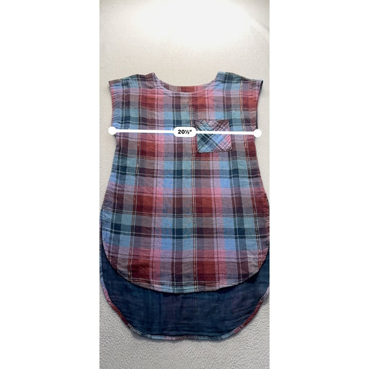 Akemi + Kin Plaid Sleeveless Tunic Top S Cotton Blend #219B
