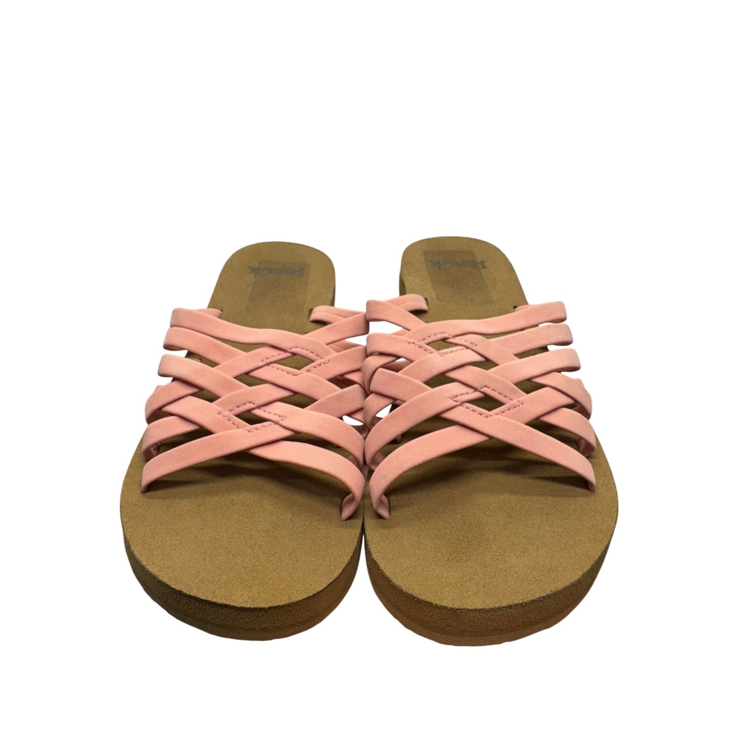 Sanuk Pink Strappy Sandals With Tan Sole Lightweight Casual Slip-On Design #9245