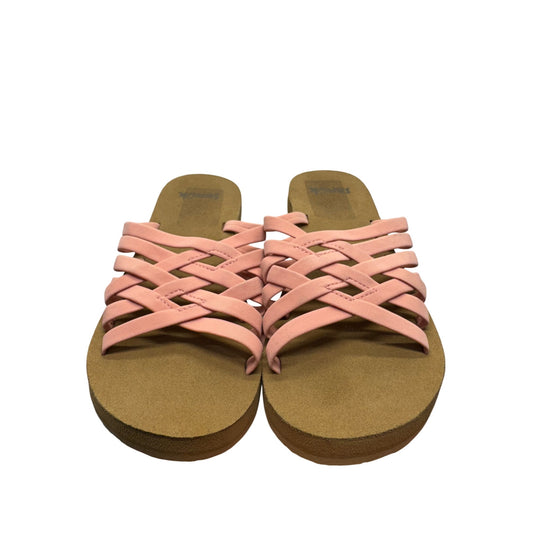 Sanuk Pink Strappy Sandals With Tan Sole Lightweight Casual Slip-On Design #9245