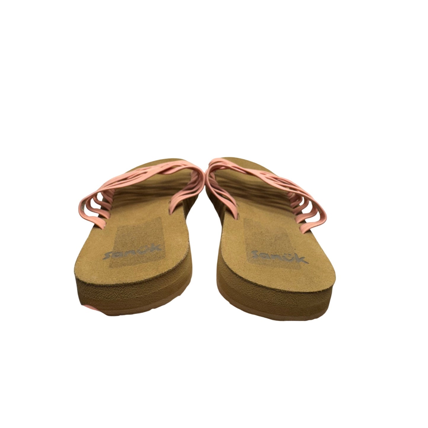 Sanuk Pink Strappy Sandals With Tan Sole Lightweight Casual Slip-On Design #9245