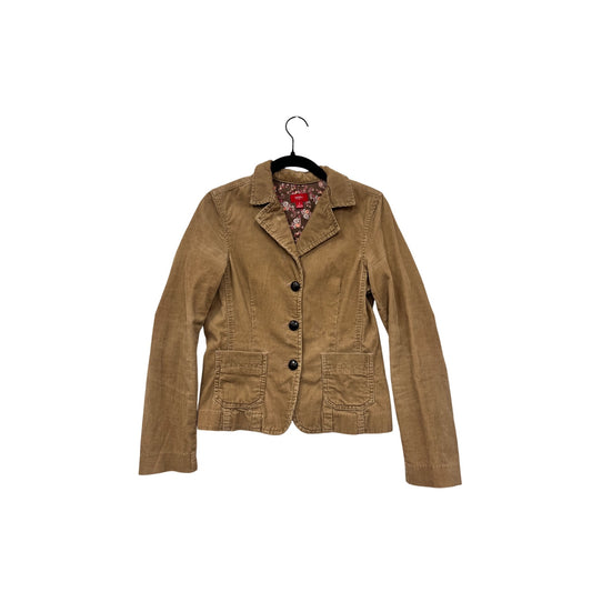 Womens Mossaio Tan Corduroy Blazer Jacket S Button Front Floral Lining #6894