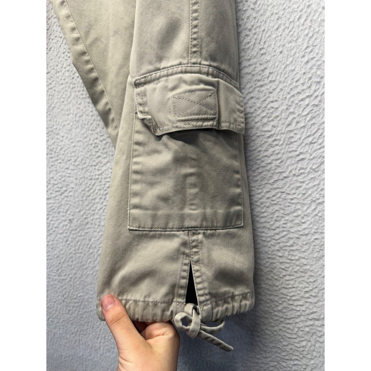 Beige Cargo Pants With Drawstring Hem & Pockets Size 8 100% Cotton #9263