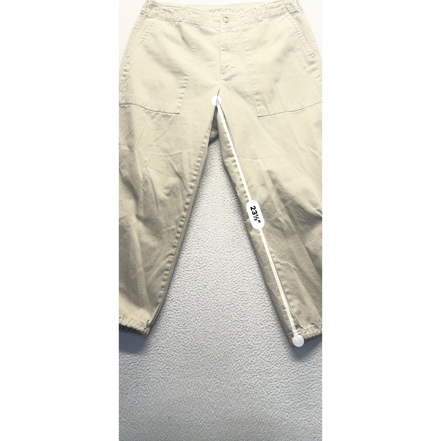 Beige Cargo Pants With Drawstring Hem & Pockets Size 8 100% Cotton #9263