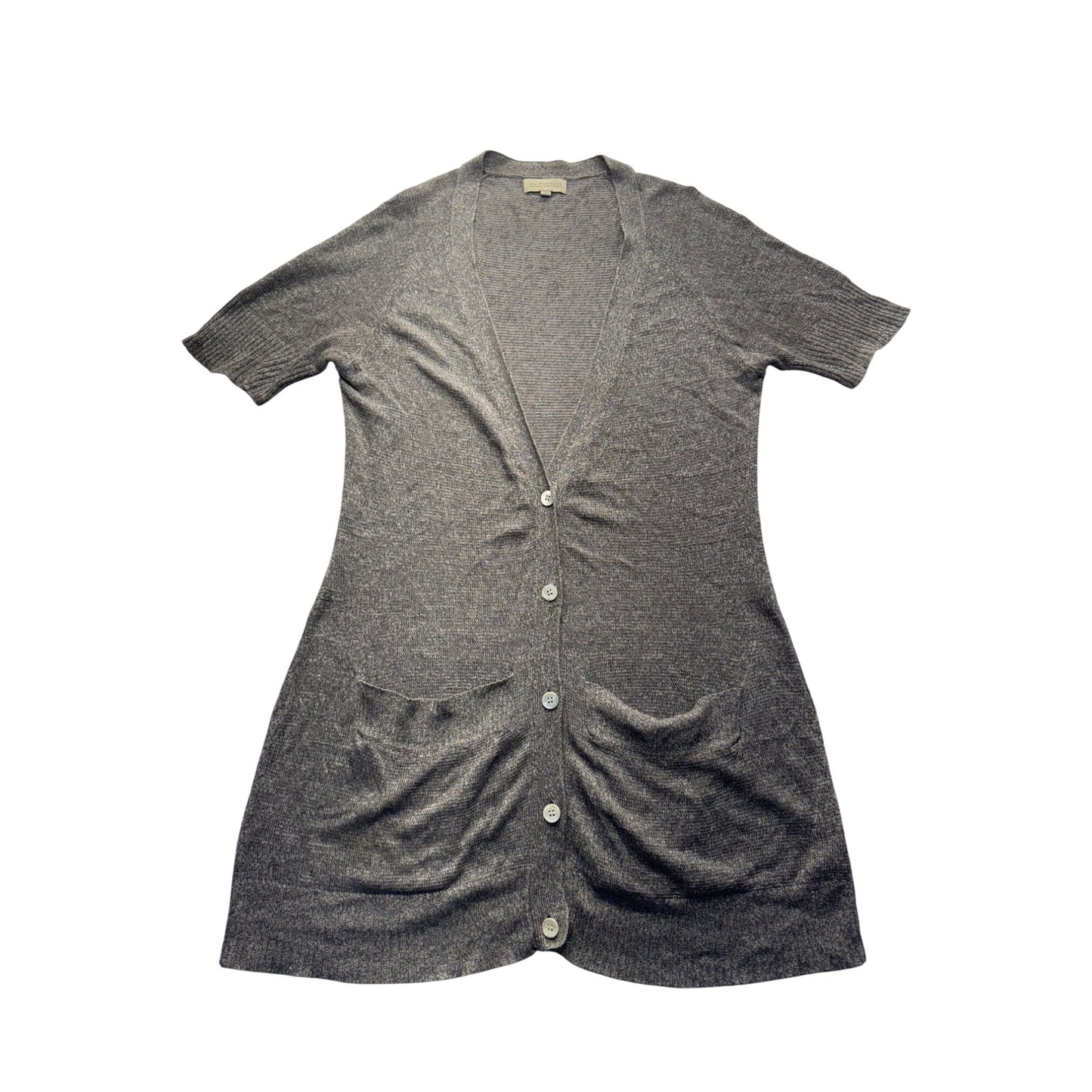 The Podolls Gray Button-Front Cardigan Dress Size L Linen & Cotton #7905