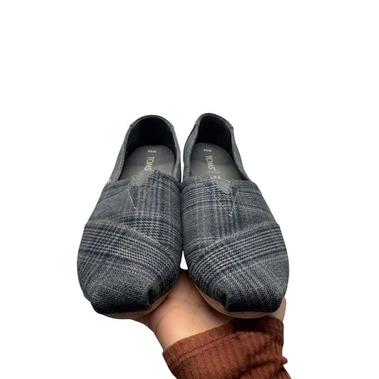 Toms Plaid Slip-On Shoes Gray Size W6.5 Casual Canvas Flats #9374