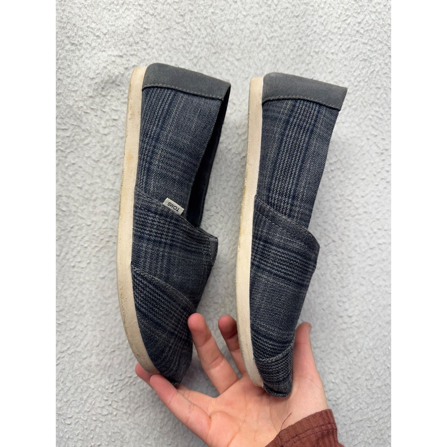 Toms Plaid Slip-On Shoes Gray Size W6.5 Casual Canvas Flats #9374