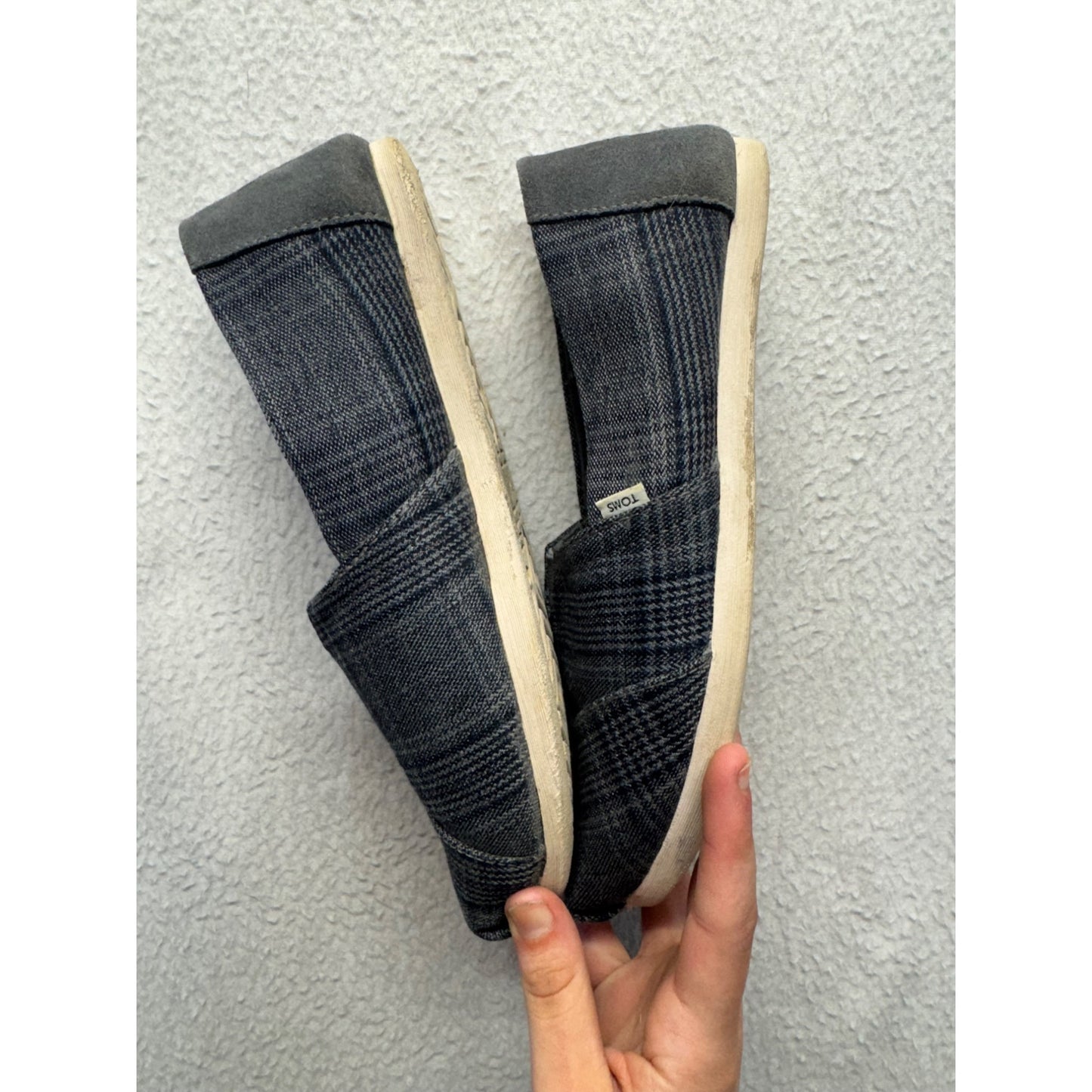 Toms Plaid Slip-On Shoes Gray Size W6.5 Casual Canvas Flats #9374