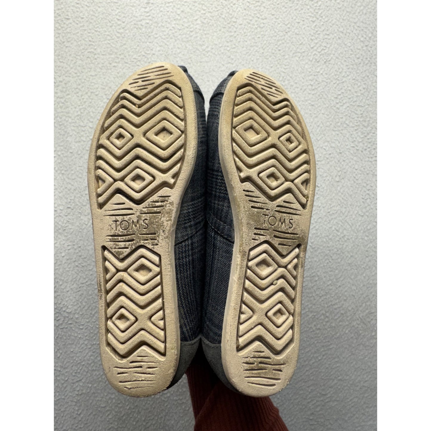 Toms Plaid Slip-On Shoes Gray Size W6.5 Casual Canvas Flats #9374