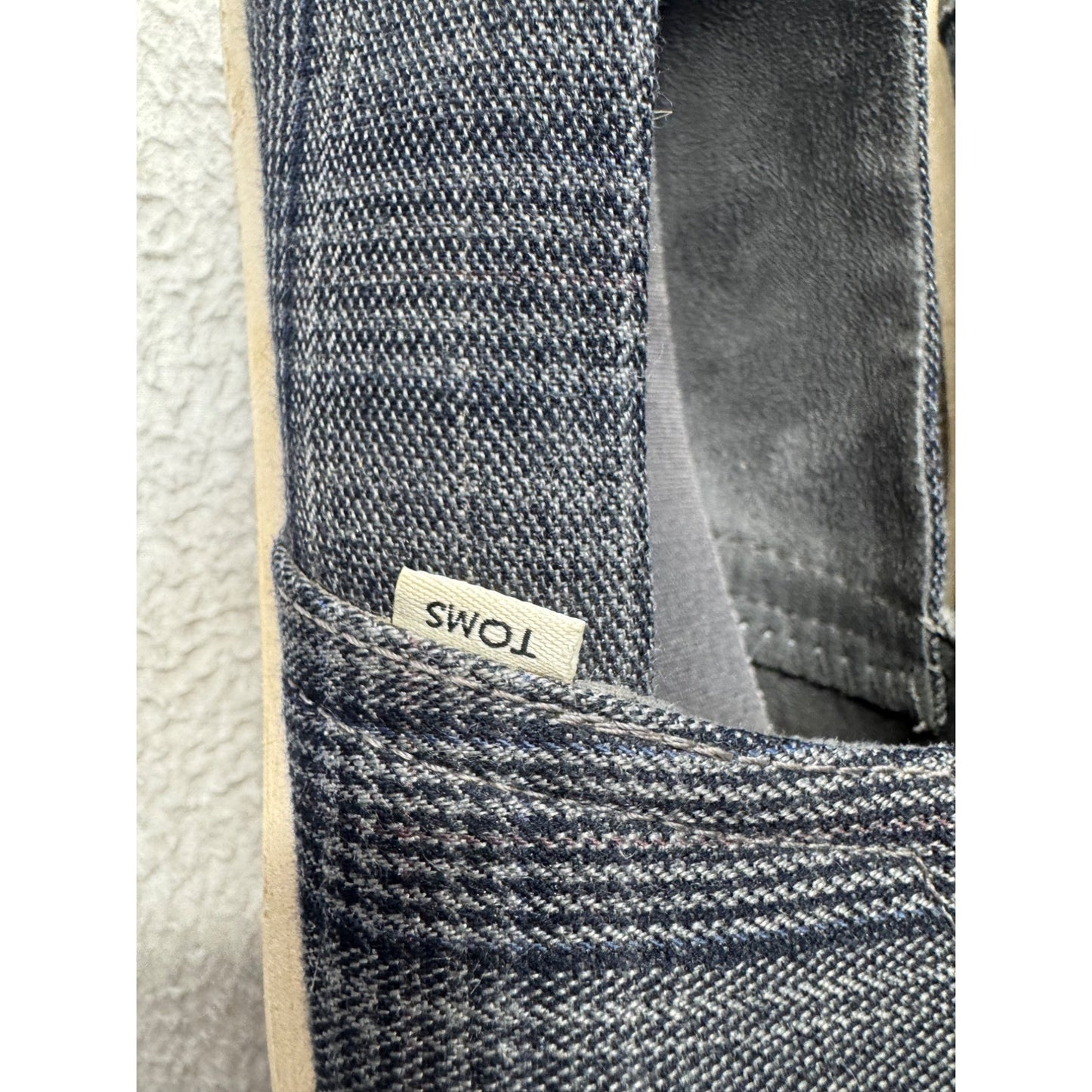 Toms Plaid Slip-On Shoes Gray Size W6.5 Casual Canvas Flats #9374