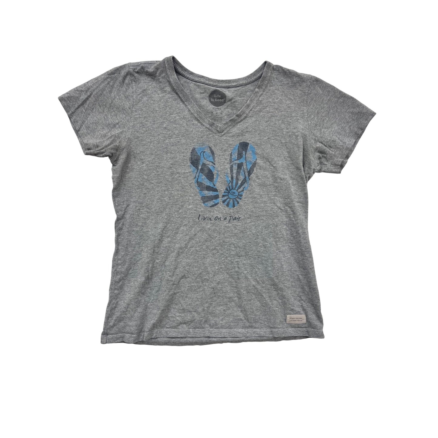 Life Is Good Gray T-Shirt M V-Neck Flip Flop Graphic #240A
