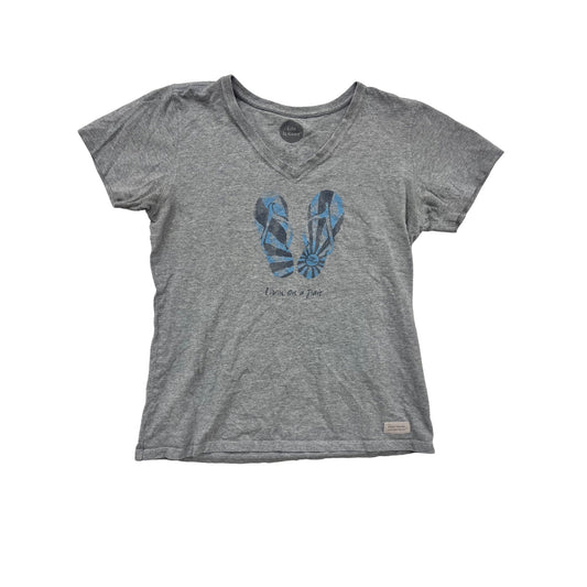 Life Is Good Gray T-Shirt M V-Neck Flip Flop Graphic #240A