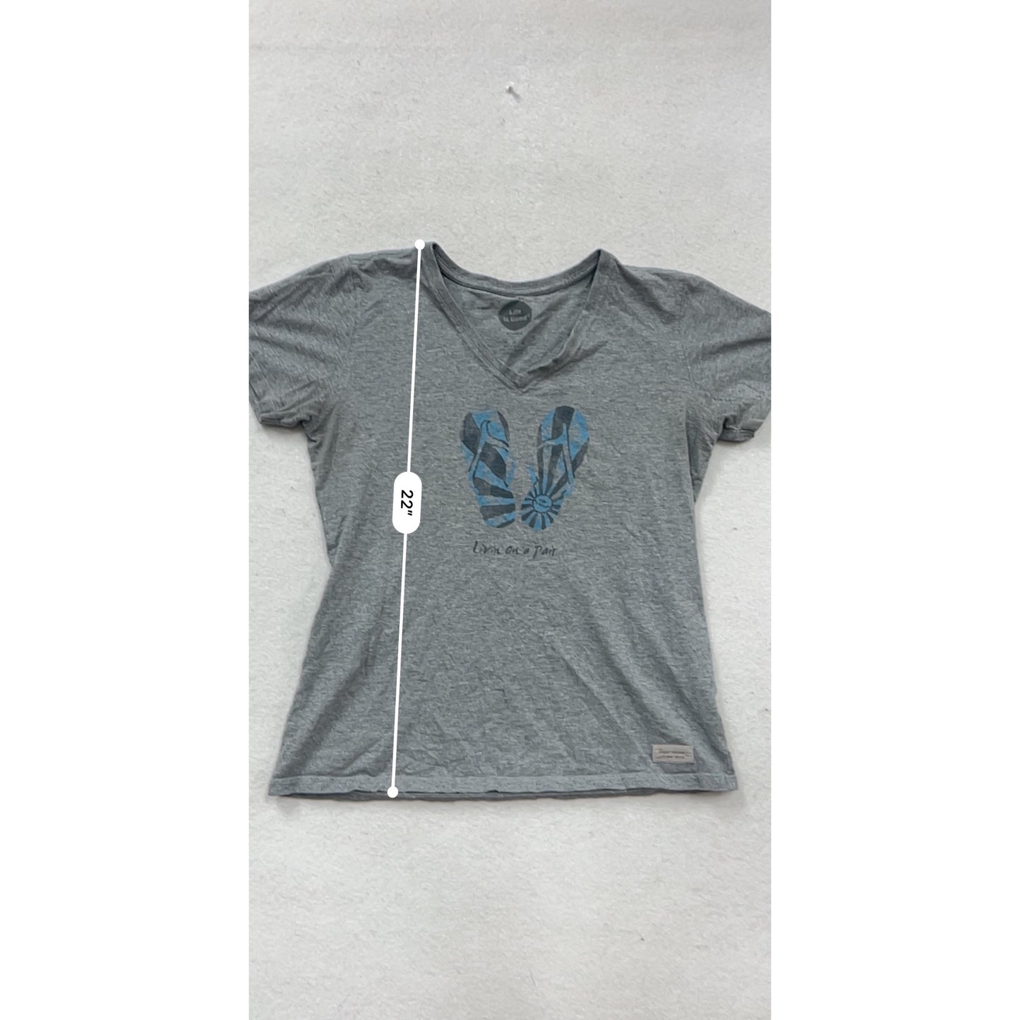 Life Is Good Gray T-Shirt M V-Neck Flip Flop Graphic #240A