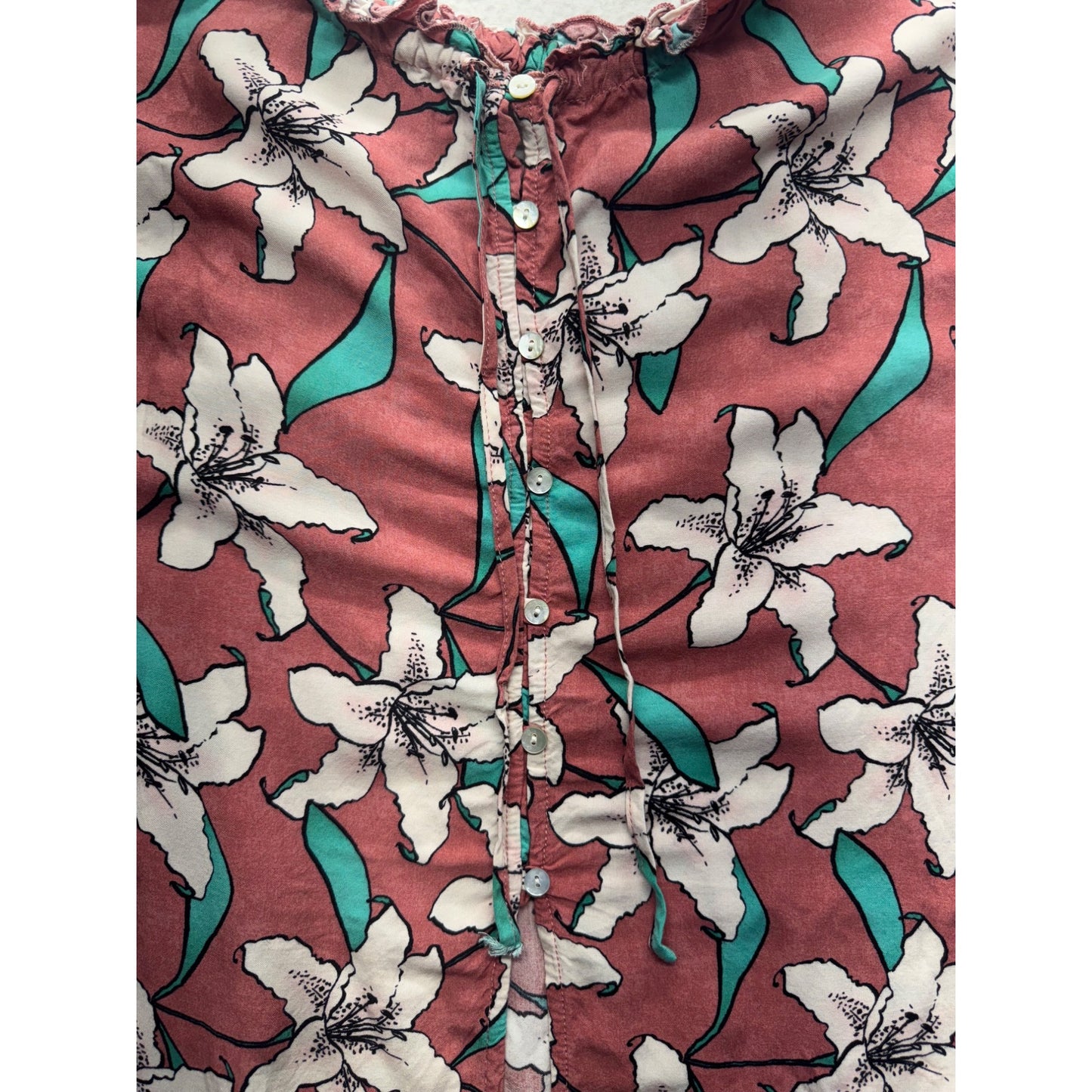 ONeill Floral Kimono Top With Button Details & Ruffled Collar #7901