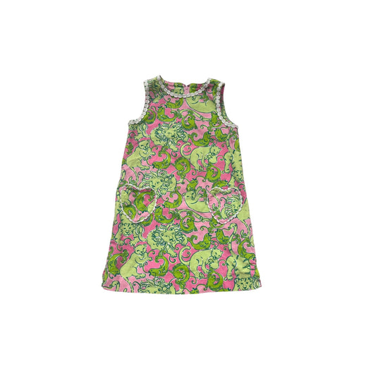 Lilly Pulitzer Girls Sleeveless Pink & Green Animal Print Dress 6 #706A
