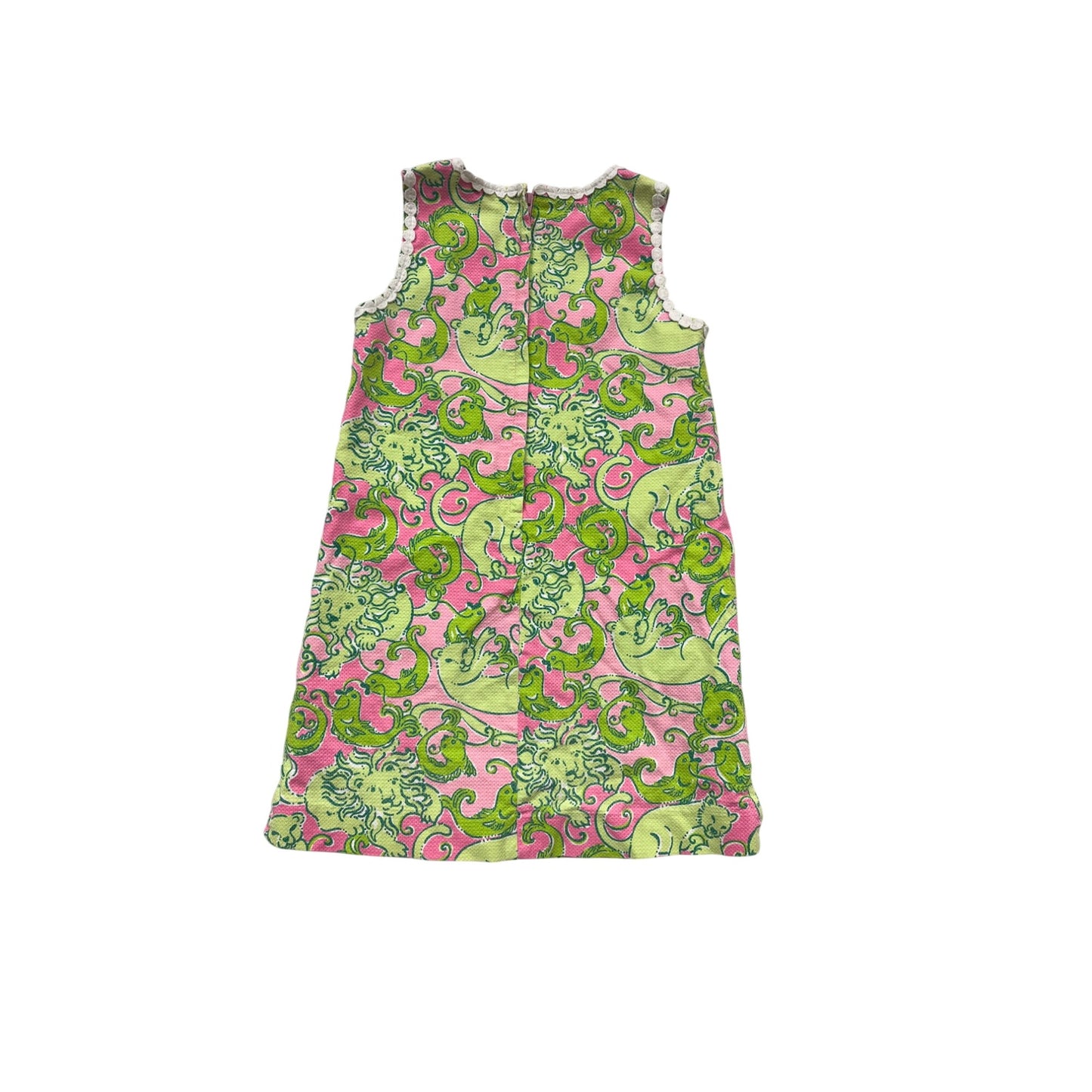 Lilly Pulitzer Girls Sleeveless Pink & Green Animal Print Dress 6 #706A