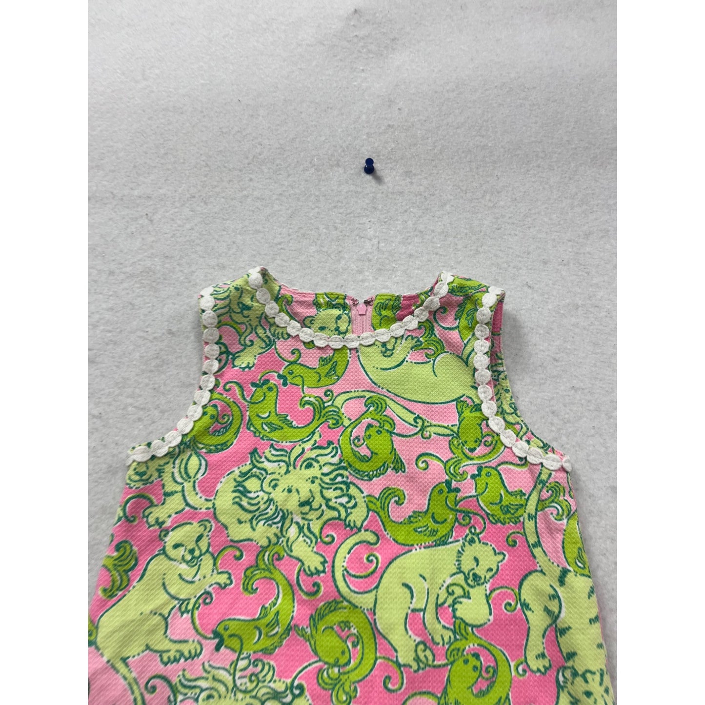 Lilly Pulitzer Girls Sleeveless Pink & Green Animal Print Dress 6 #706A