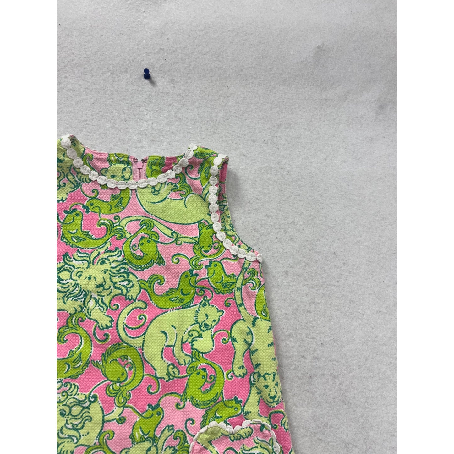 Lilly Pulitzer Girls Sleeveless Pink & Green Animal Print Dress 6 #706A