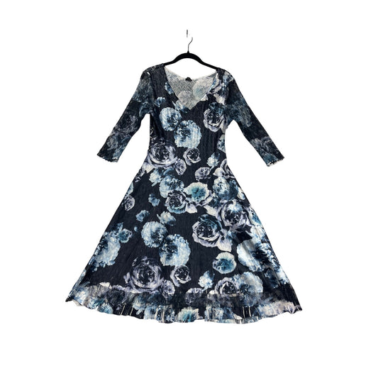 Komarov Womens Large Floral Print Lace Trim Charmeuse Dress 3/4 Lace Sleeves #6688
