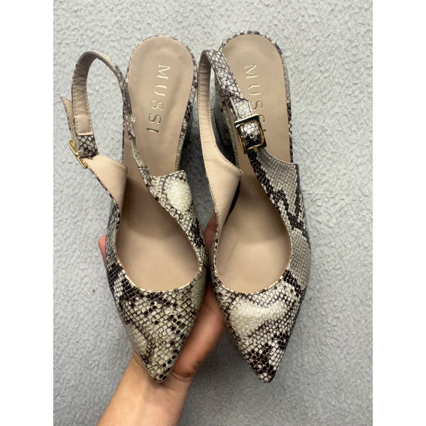 Mussi Snake Print Slingback Block Heel Shoes Made In Colombia #9818
