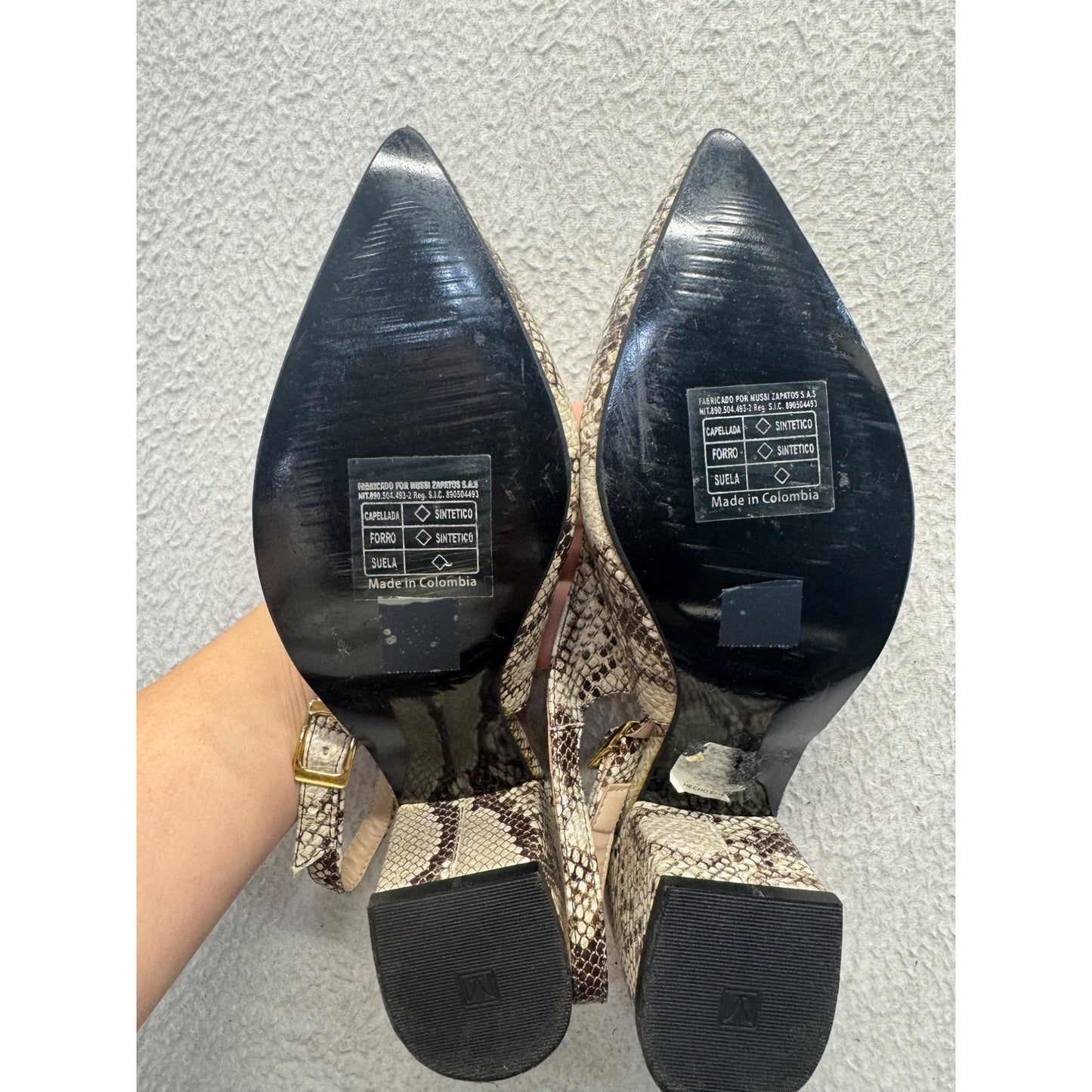 Mussi Snake Print Slingback Block Heel Shoes Made In Colombia #9818