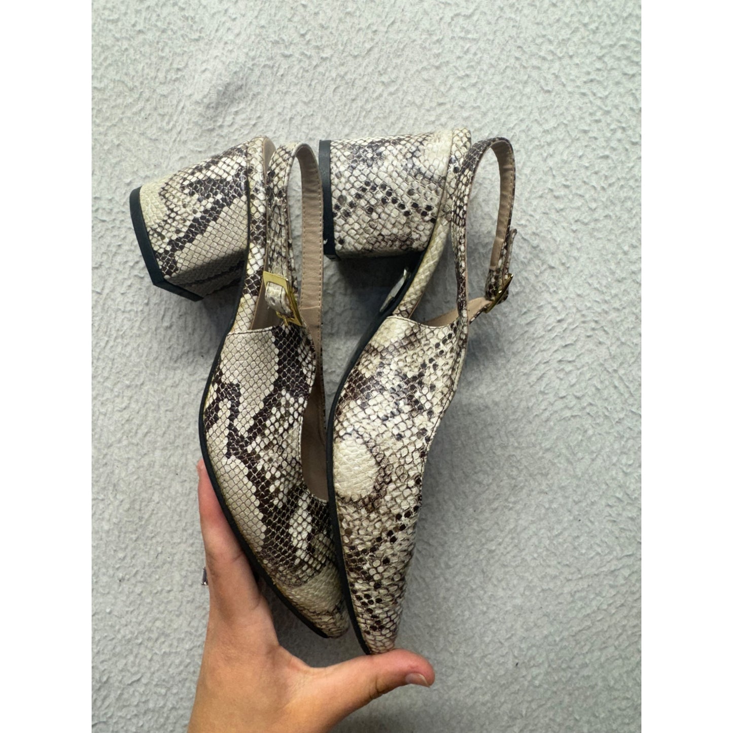 Mussi Snake Print Slingback Block Heel Shoes Made In Colombia #9818