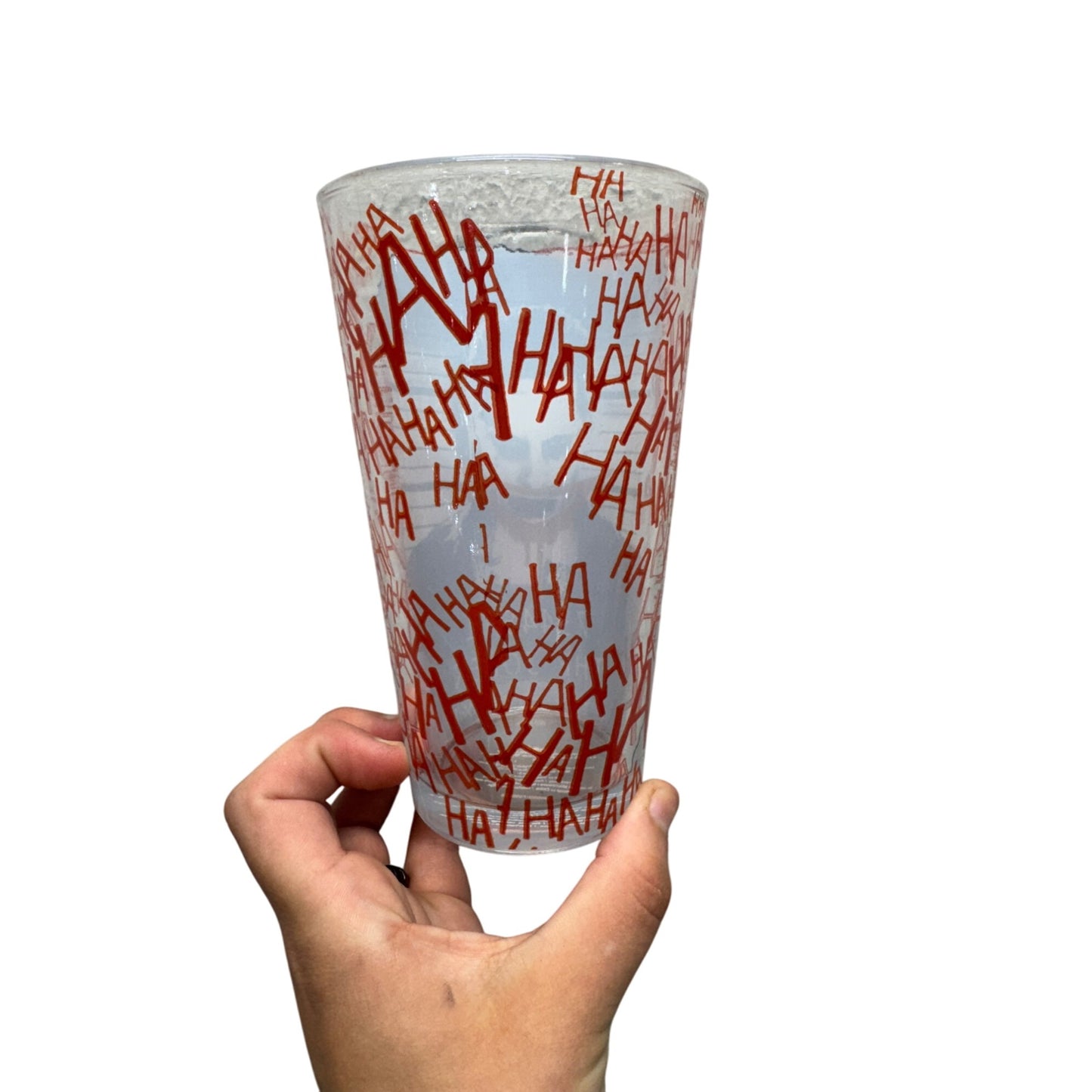 Suicide Squad Joker 16 Oz Glass Tumbler Red & Black Laughing Design #117B