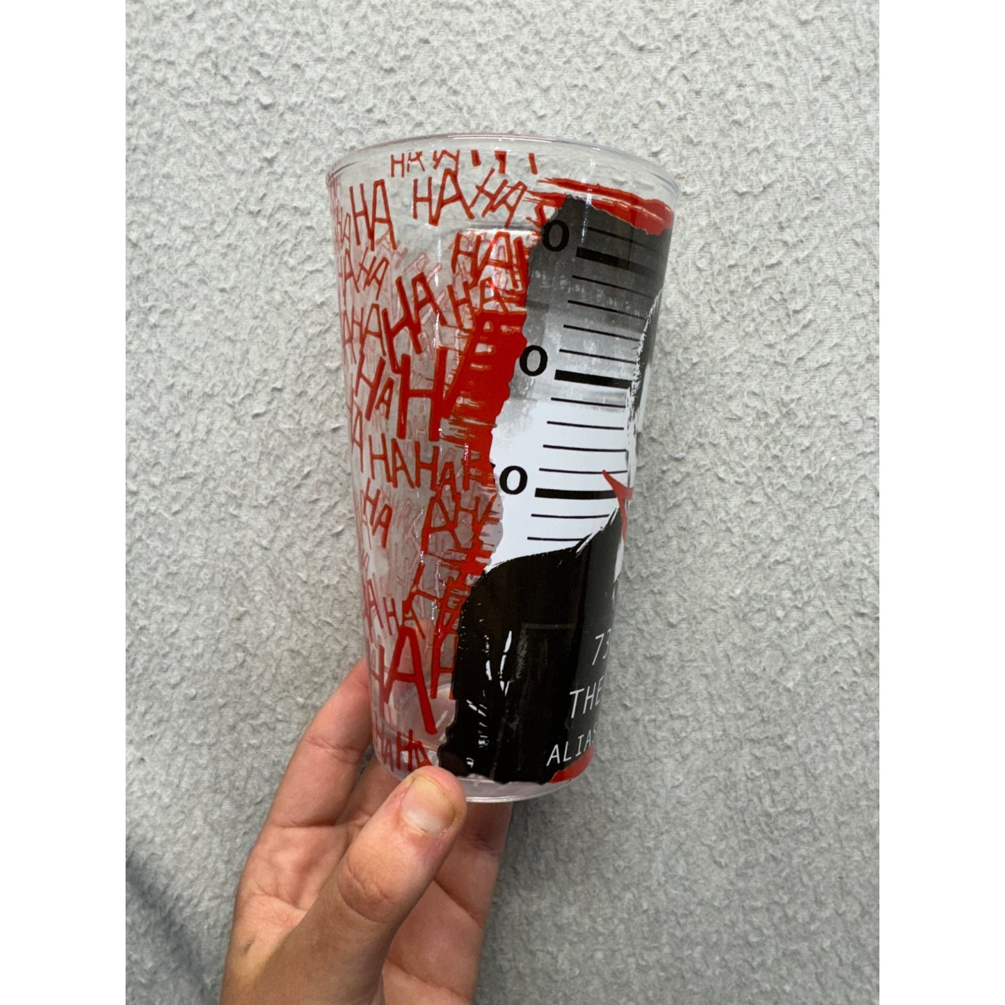Suicide Squad Joker 16 Oz Glass Tumbler Red & Black Laughing Design #117B