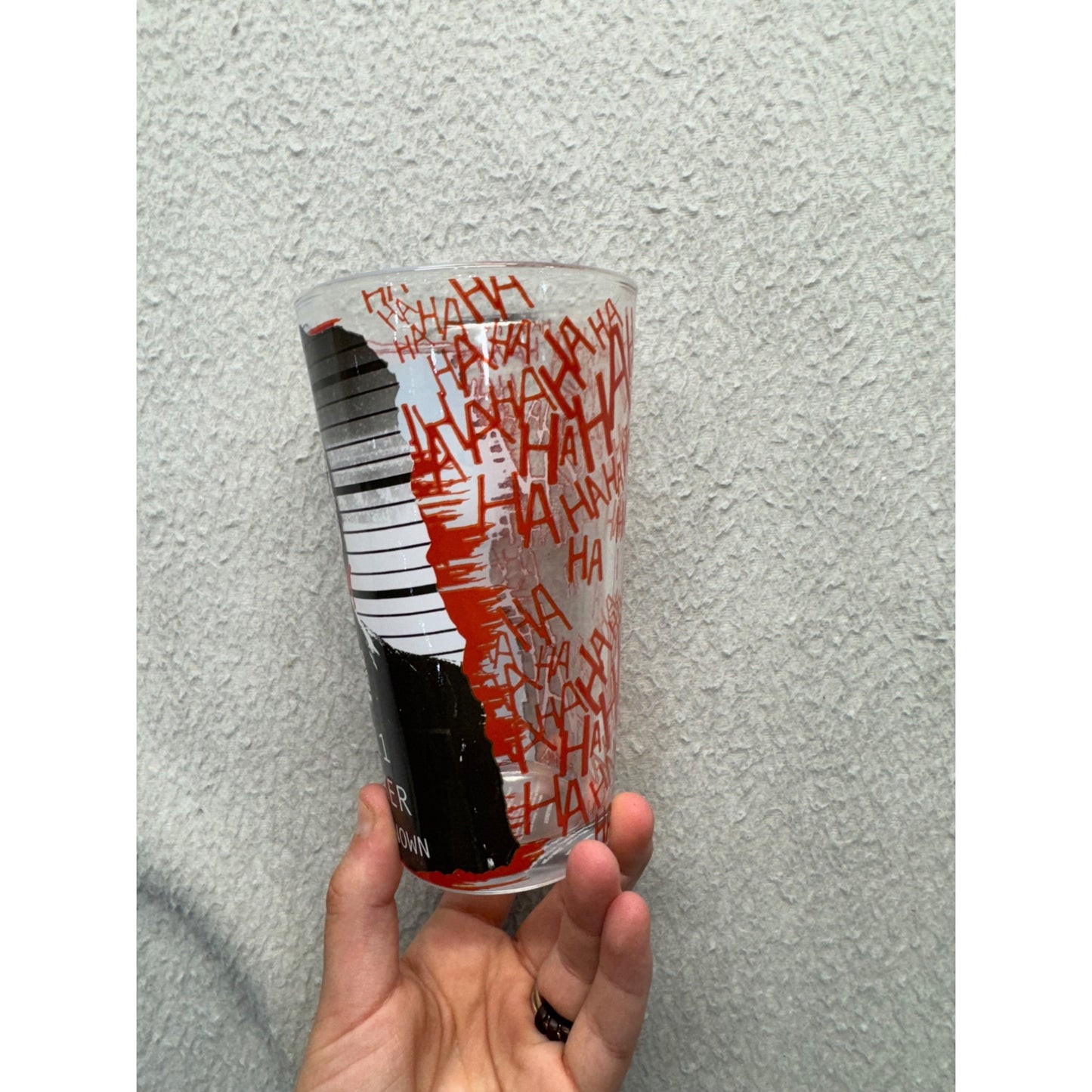 Suicide Squad Joker 16 Oz Glass Tumbler Red & Black Laughing Design #117B