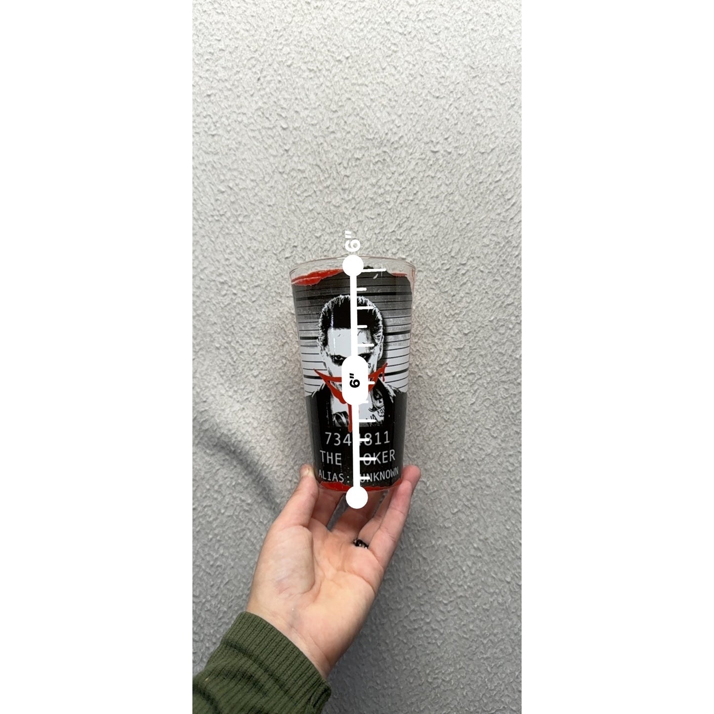 Suicide Squad Joker 16 Oz Glass Tumbler Red & Black Laughing Design #117B