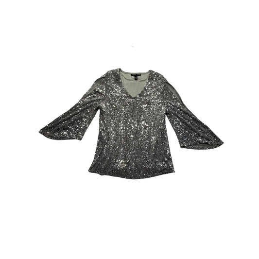 Silver Sequin Cold Shoulder Bell Sleeve Top By Cable & Gauge #7512