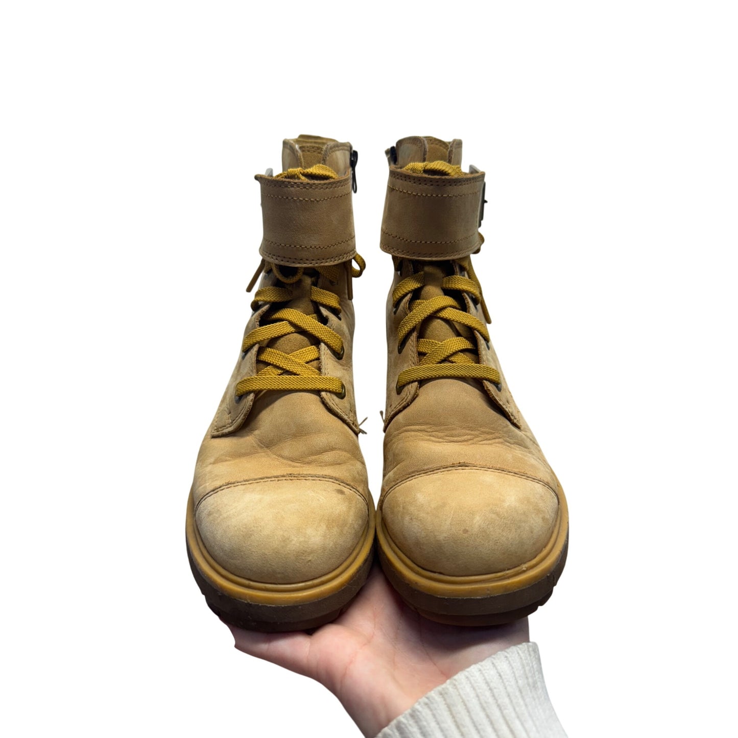 Timberland Tan Leather Lace-Up Ankle Boots With Buckle & Zipper Size 7 #13B