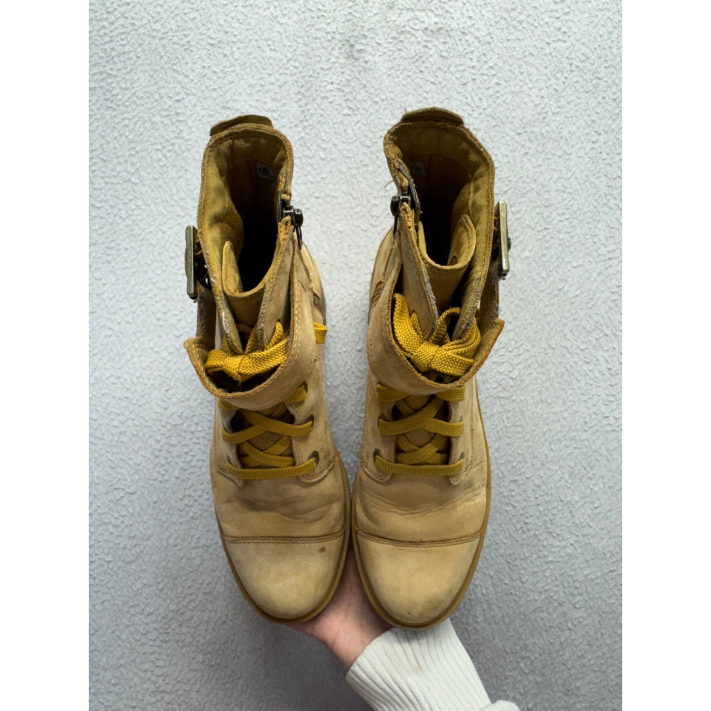 Timberland Tan Leather Lace-Up Ankle Boots With Buckle & Zipper Size 7 #13B